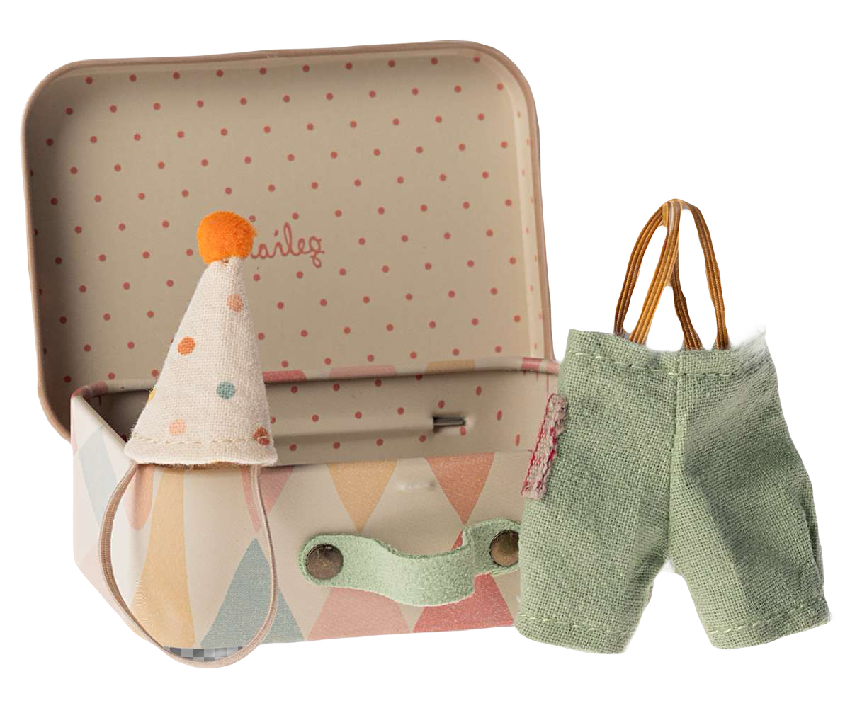 Clown clothes in suitcase, Little brother mouse - Maileg