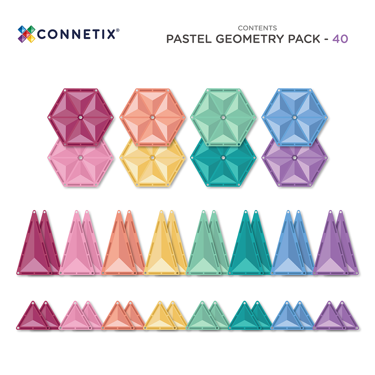Set magnetic Pastel Geometry Pack 40 piese - Connetix - Image 2