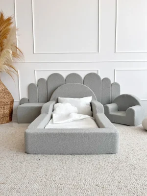 Monio - Pat pentru copii 80 x 160 - Boucle Grey