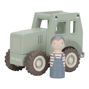 Tractor din lemn FSC cu fermier - Green - Little Dutch